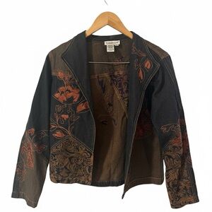 Coldwater Creek Black and Brown Floral Jean Blazer